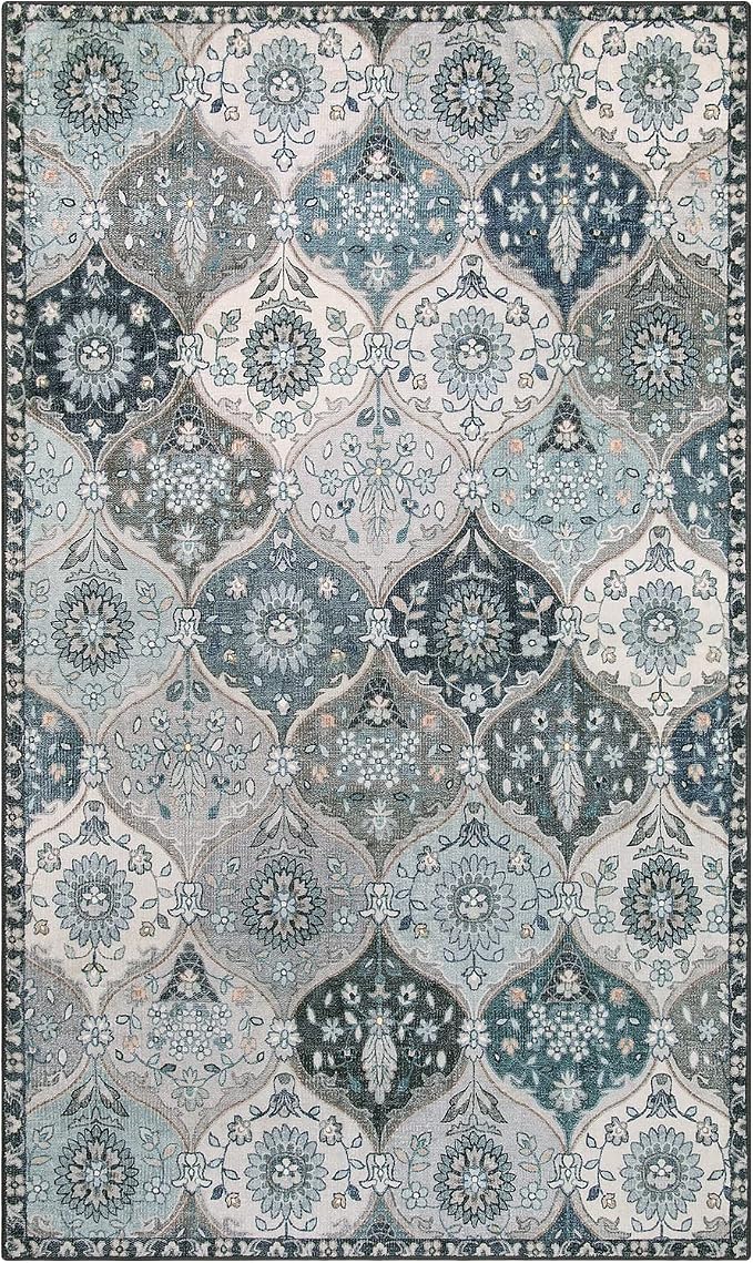 Lahome Moroccan Trellis Washable Rugs, 3x5 Area Rug for Bedroom Living Room, Indoor Non-Slip Small Oriental Accent Throw Carpet for Kitchen Entryway Bathroom Office Elise, Blue