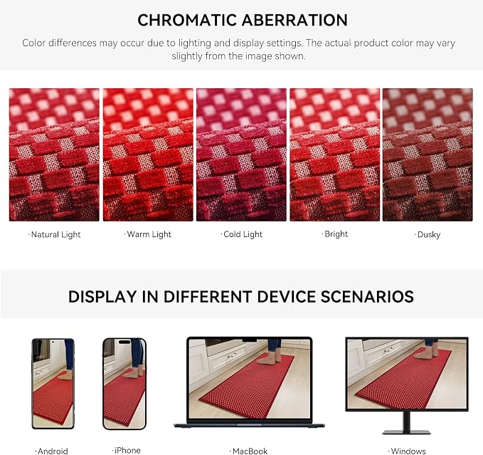 YDKGL Kitchen Runner Rugs Non Slip Washable, Super Absorbent Soft Chenille Braided Kitchen Mats for Floor Rubber Backing Standing Sink Mat Floor Mat, Easy to Clean, Red 17"x59"