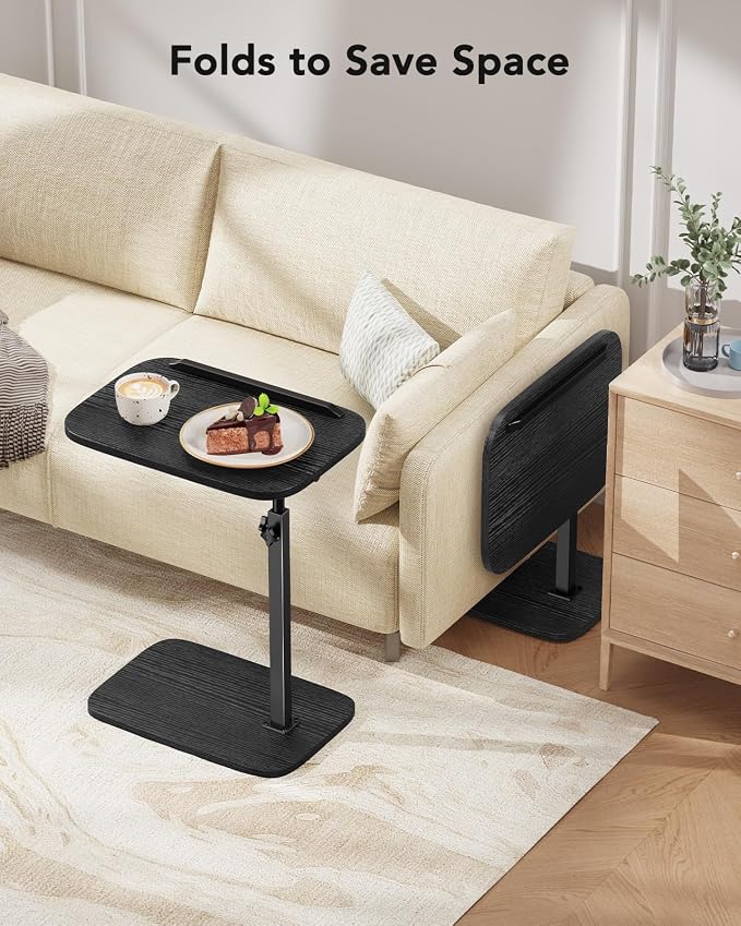 HUANUO Adjustable TV Tray, Height Adjustment TV Trays with 360° Swivel and 90° Tilt, Sturdy & Multi-Functional Sofa Table with Anti-Slip Bar, Space-Saving Side Table for Couch, Bedside, and Dining Use
