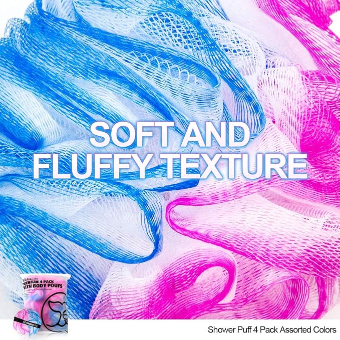 Loofah Sponge Bath Sponge for Women Men 4 Pack (Blue Pink Conbine)