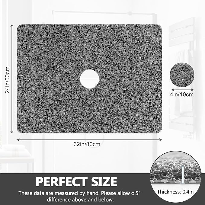 Shower Mat Non Slip: 32 x 24 Inch Extra Large Loofah Shower Mats for Inside Shower - Anti Slip Shower Stall Matt with Drain Hole in Middle