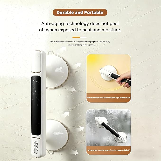 Silicone Suction Grab Bar Non-Slip Heavy Duty Safety Shower Handle for Elderly Seniors Bathroom (Black 32cm)