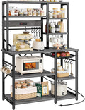 SUPERJARE Large Bakers Rack with Power Outlets, 6-Tier Microwave Stand, Coffee Bar with 12 S-Shaped Hooks, Kitchen Shelf with Wire Basket, 39.4 x 14.6 x 66.9 Inches, Charcoal Gray
