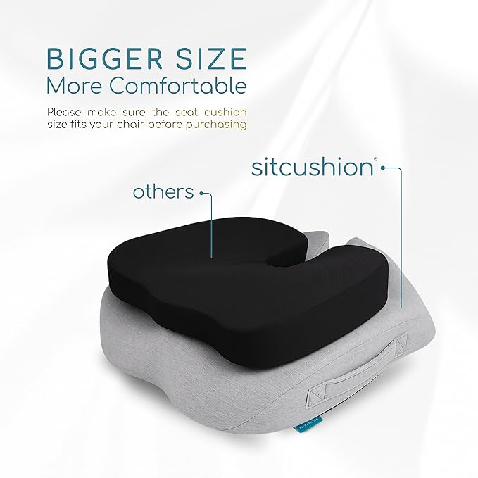 SitCushion X Large Office Chair Cushion for Sciatica Pain Relief, Memory Foam Seat Cushion for Car Seat Pad, Orthopedic Pillow. Computer Chair Cushion for Tailbone Pain Relief All Day Comfort (Gray)
