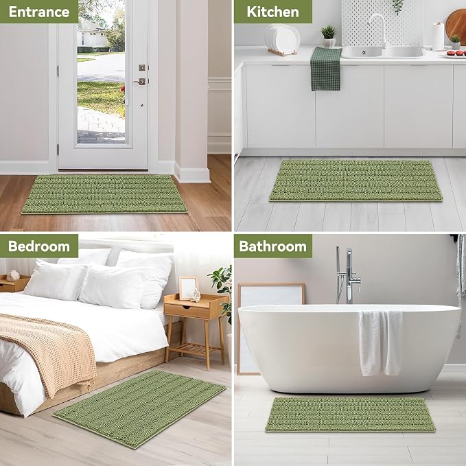 Bcoimo Large Bathroom Rug, Chenille Bath Mat with High Low Pile Design, Soft Absorbent Non Slip Bath Rug, Machine Washable Quick Dry Mat for Shower, Tub, Sink and Vanity