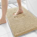 Smiry Luxury Chenille Bathroom Rugs 44x32, Extra Soft and Absorbent Shaggy Bath Mat, Machine Washable, Non-Slip Plush Carpet Runner for Tub, Shower, and Floor, Home Decor Accessories, Beige