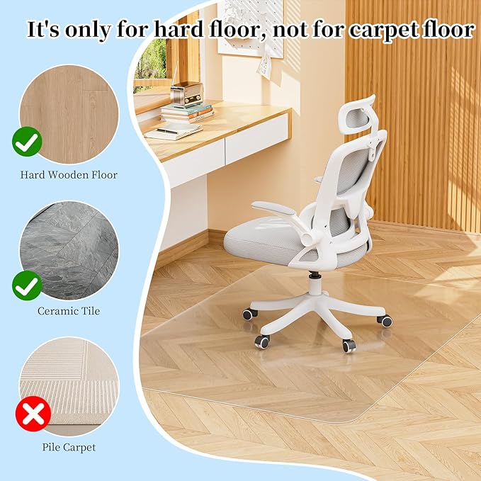 Tonaus Office Chair Mat 30"×48", Chair Mat for Hardwood Floor Transparent Clear PVC Floor Protector for Home Office Study Wooden Floors