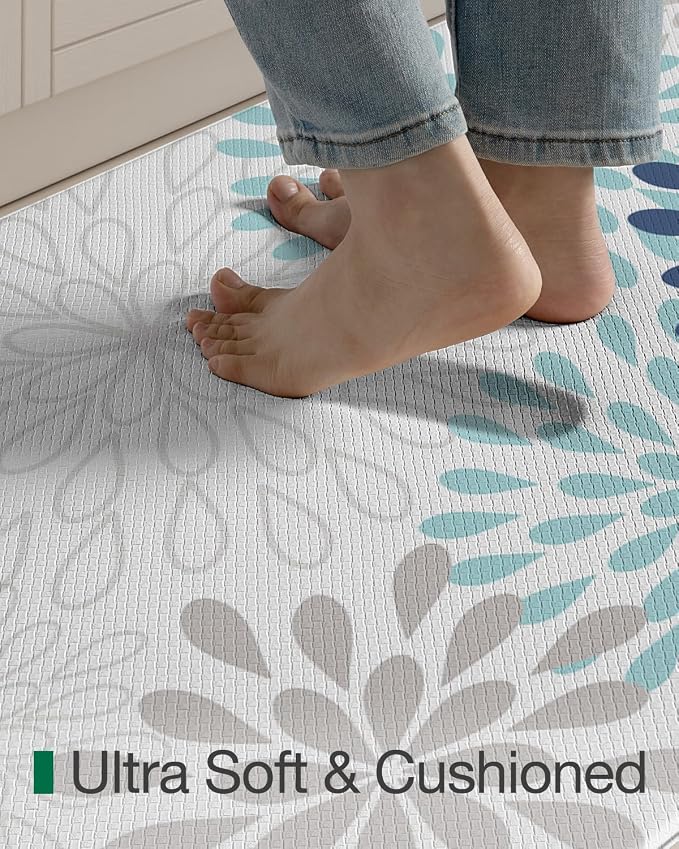 LUMI Anti Fatigue Kitchen Cushioned Mat for Floor, Padded Waterproof Runner for Standing, Stain Resistant Comfort Rugs for Home, Sink, Laundry, 24x87