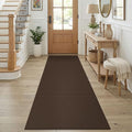 KOZYFLY Cotton Runners for Hallway 2.5'x8', Washable Runner Rug, Woven Non Slip Kitchen Runner, Braided Entryway Rug, Floor Carpet for Foyer, Bedroom, Hall, Brown/Dark Brown