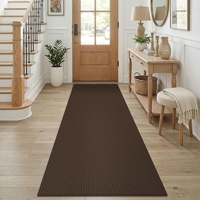 KOZYFLY Cotton Runners for Hallway 2.5'x8', Washable Runner Rug, Woven Non Slip Kitchen Runner, Braided Entryway Rug, Floor Carpet for Foyer, Bedroom, Hall, Brown/Dark Brown