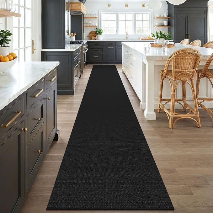 KOZYFLY Black 2.5'x18' Runners Rugs for Hallway, Extra Long Washable Runner Rug, Woven Non Slip Kitchen Runner, Cotton Entryway Rug, Floor Carpet for Entry, Aisle, Hall, Black/Dark Grey