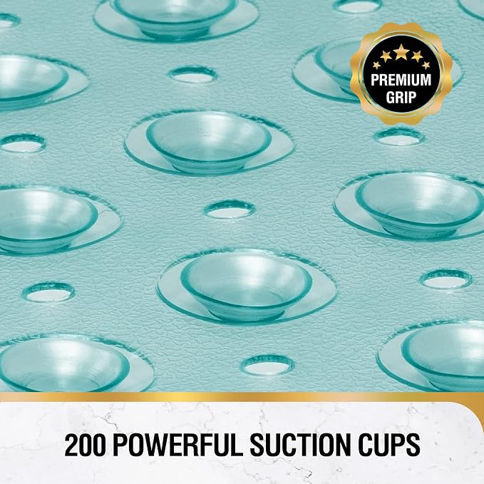 HITSLAM Bath Mat for Tub, Non Slip Bathtub Mat, 40 x 16 Inch Extra Long Bath Tub Mat, Machine Washable Bathroom Shower Mat with Suction Cups and Drain Holes, Soft on Feet, Clear Green