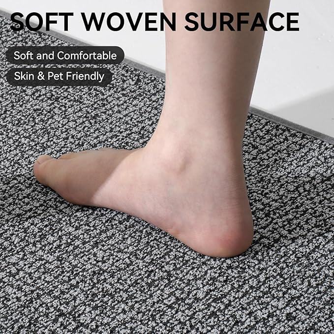 Kitchen Rugs and Mat Non Slip Washable, Super Absorbent Kitchen Mats for Floor, Rubber Backing Soft Braided Standing Kitchen Sink Mat Kitchen Runner, Front of Sink, Easy Clean, Grey 17"x30"