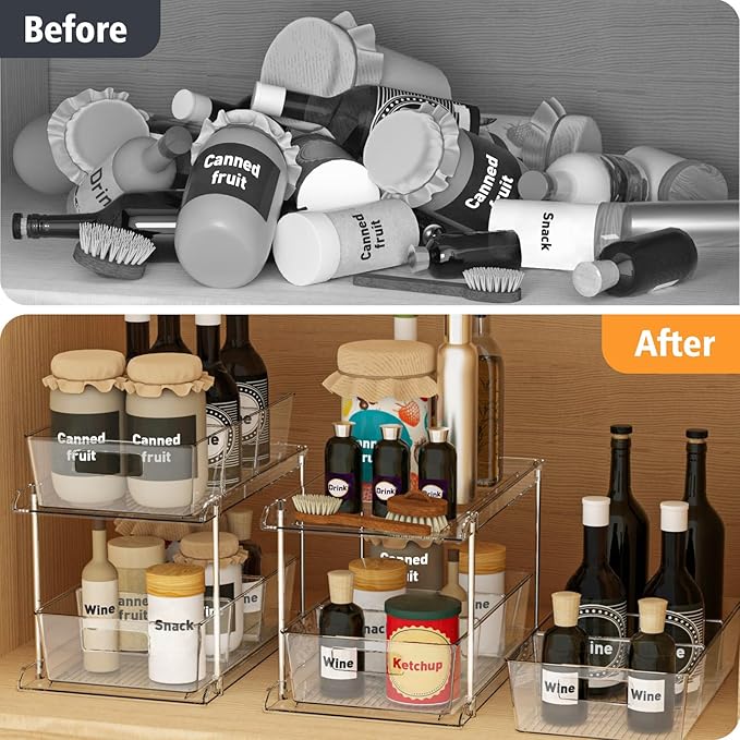 Fabspace Bathroom Organizers and Storage, 2 Tier Under Sink Organizers, Vanity Countertop Pull-out Cabinet Organizer, Storage Container, Multi-Purpose Kitchen Pantry Organization with Dividers,2 Packs