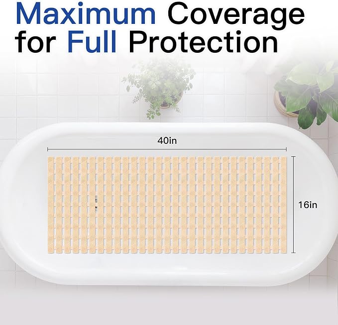 Non Slip Bathtub Mat - Shower Mats for Inside Shower, Rectangular PVC Tub Mat with 200+ Suction Cups for Safety, 40x16 Inch, Beige