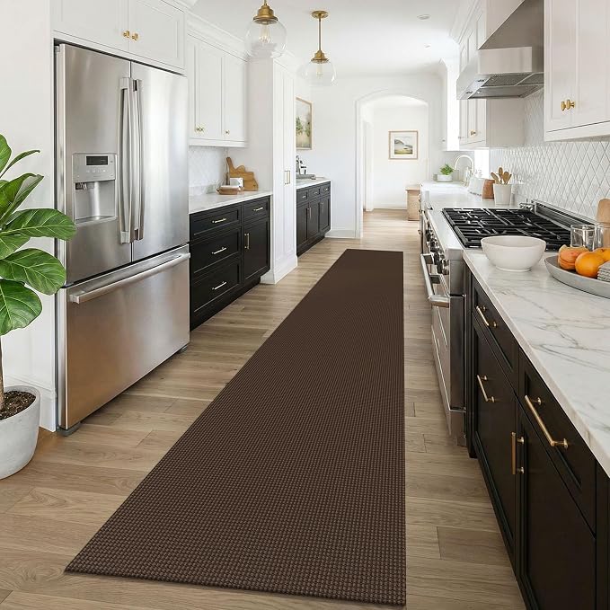 KOZYFLY Braided 2.5'x16' Runners Rugs for Hallway, Extra Long Washable Runner Rug, Woven Non Slip Kitchen Runner, Cotton Entryway Rug, Floor Carpet for Entry, Aisle, Hall, Brown/Dark Brown