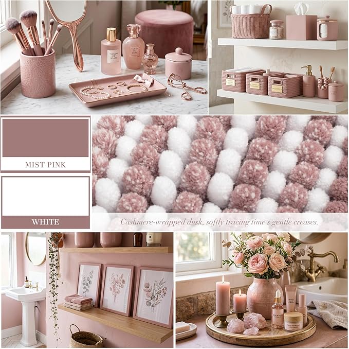 BSICPRO Bathroom Rugs and Mats Sets, 2 Piece Thick Absorbent Chenille Bath Mat Rug Set Non Slip, Soft Shaggy Bath Room Floor Mats for Bathroom, Machine Washable (20" x 47" Plus 16" x 24",Mist Pink)