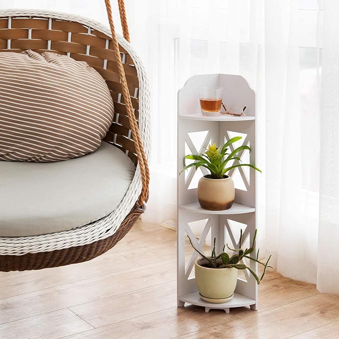 J JINXIAMU Corner Shelf Stand, Storage Organizer Great for Bathroom, Corner Shelf Perfect for Small Space,Waterproof Stand Also Use for Toilet Paper Stand,White