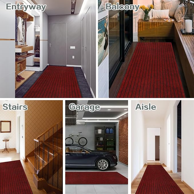 Custom Size Runner Rug 3 ft x 64 ft, 2-82ft Carpet Runners Hallway Entryway Kitchen Garage Laundry Room Area Rugs with Non-Slip Rubber Backing, Red with Black Stripe