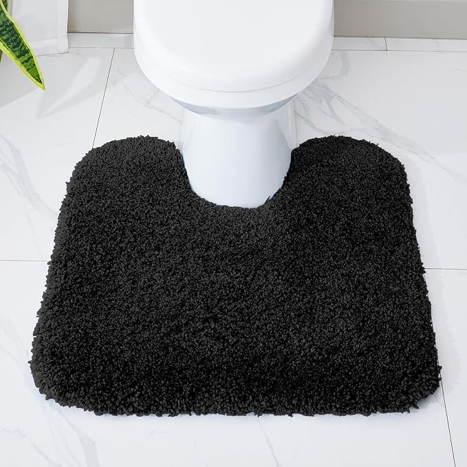 Disolla Toilet Mat 22x24 Black - Non Slip Fluffy U-Shaped Contour Rug, Ultra-Soft Plush Toilet Floor Mat, Absorbent & Machine Washable