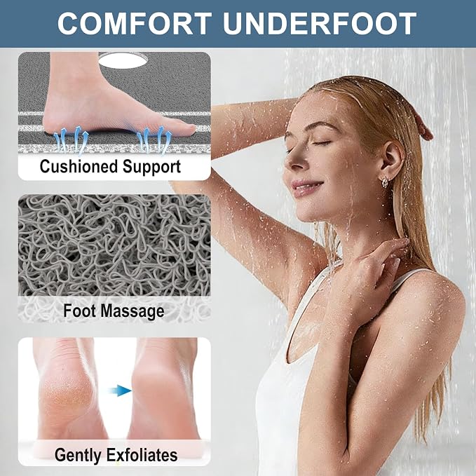 Square Shower Mat Non Slip: 32x32 Inch Extra Large Shower Mats for Inside Shower, Non Slip Shower Mat with Drain Hole in Middle- Anti Slip Shower Floor Mat, Loofah Shower Stall Mats for Elderly