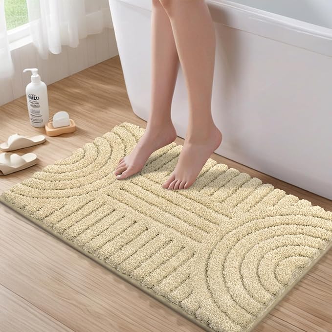 SHACOS Boho Bathroom Rugs 24"x36" Extra Soft Absorbent Microfiber Bath Mats Home Decor Non Slip Bath Rugs Machine Washable Shaggy Carpet for Bath Room Floor Shower Bathtub, Beige 2' x 3'