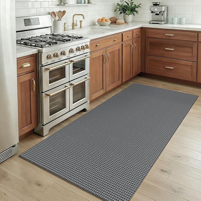 KOZYFLY Rugs for Entryway 3x5 ft Washable Area Rug Non Slip Rubber Backed Entry Rug Woven Indoor Door Mat Cotton Kitchen Rugs Floor Carpet for Entryway, Foyer, Backdoor, Grey/Dark Grey