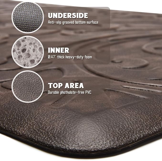 KMAT Kitchen Mat Cushioned Anti-Fatigue Floor Mat Waterproof Non-Slip Standing Mat Ergonomic Comfort Floor Mat Rug for Home,Office,Sink,Laundry,Desk 39"(L) x 20"(W),Brown