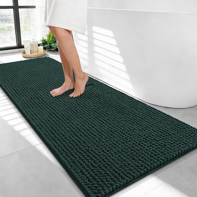 OLANLY Thick Bathroom Runner Rugs 47x24, Extra Soft Absorbent Chenille Bath Rugs, Rubber Backing, Machine Wash Dry, Long Bath Mats for Bathroom, Tub and Shower, Home Decor Accessories, Blackish Green
