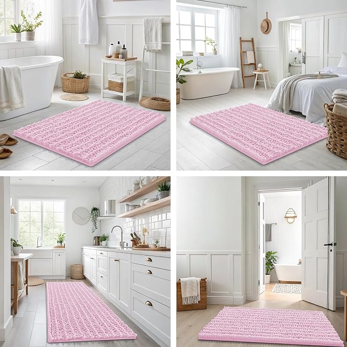 Smiry Bathroom Rugs Mat 30x20, Extra Soft Absorbent Chenille Bath Rugs, Non Slip Rubber Backing Machine Washable Quick Dry Bath Mats for Bathroom Floor, Tub, Shower, Home Decor Accessories, Pink