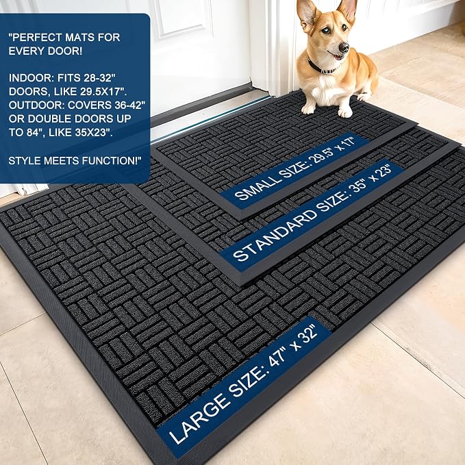 OLANLY Front Door Mat Outside Entrance 59x23, Absorbent, Heavy Duty Sturdy Natural Rubber Doormat Indoor Outdoor, Stain and Fade Resistant, Non-Slip Backing Low Profile Floor Mat for Entryway, Black