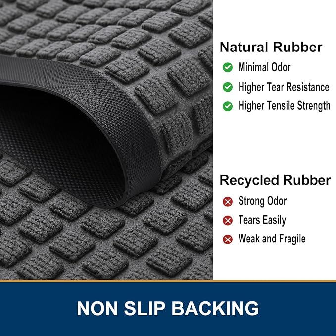 Smiry Front Door Mat Outside Entrance, Heavy Duty Natural Rubber Doormat, Non Slip, Trap Dirt and Moisture, Easy Clean, Low Profile Welcome Floor Mats for Indoor Outdoor Entry, 29.5x17 Inch, Grey