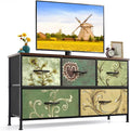 5-Drawer Dresser for Bedroom, Anti-Tip Wide Storage Organizer Fabric Chest of Drawers TV Stand for 45" TV with Wooden Top and Metal Frame for Closet, Living Room, Hallway, Entryway, Floral Painted
