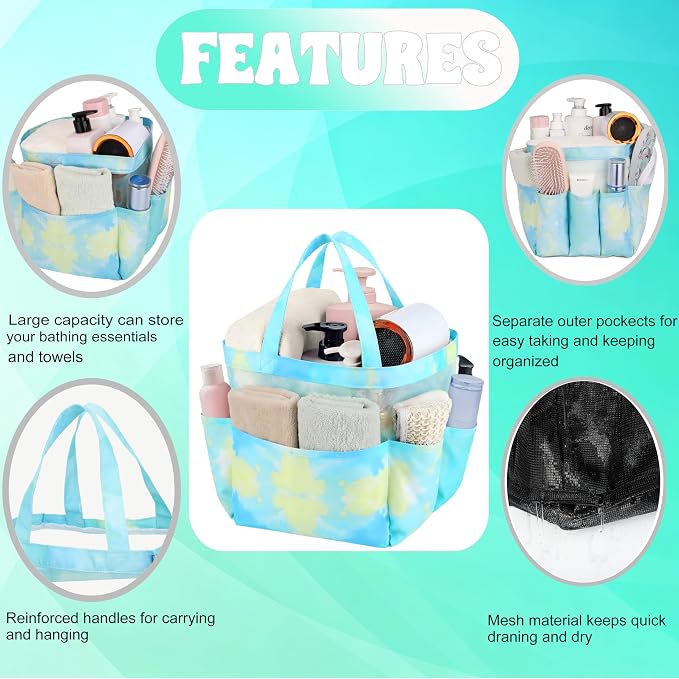 Attmu Mesh Shower Caddy Portable, Quick Dry Hanging Shower Tote Bag for College Dorm Room Essentials, Large Capacity Caddy Dorm for Bathroom Gym Swimming