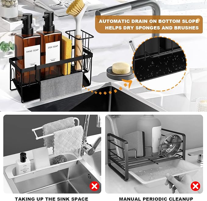 GMISUN Dish Soap Dispenser, 12 Fl oz / 350 ml Dual Soap Dispenser with Sponge Holder, Customized Amber Glass Kitchen Soap Dispensers Set, Modern Hand and Dish Soap Dispensers Set Removable