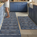 Kitchen Rugs Sets of 2-Non Slip Kitchen Mats for Floor-Thick Stain Resistant Vintage Kitchen Floor Mat Runner Carpet for Hallways Entryway Laundry Room Washable（Navy Blue 22"x59"+24"x35"）