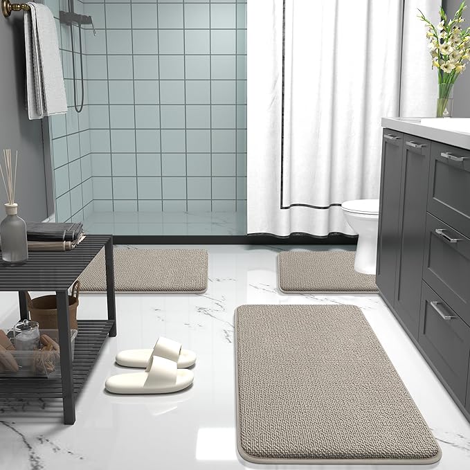 OLANLY Thick Memory Foam Bathroom Runner Rugs 47x20, Extra Soft Absorbent Long Bath Rug, Quick Dry, Non-Slip, Machine Washable Bath Mat for Bathroom, Tub and Shower, Home Decor Accessories, Warm Taupe
