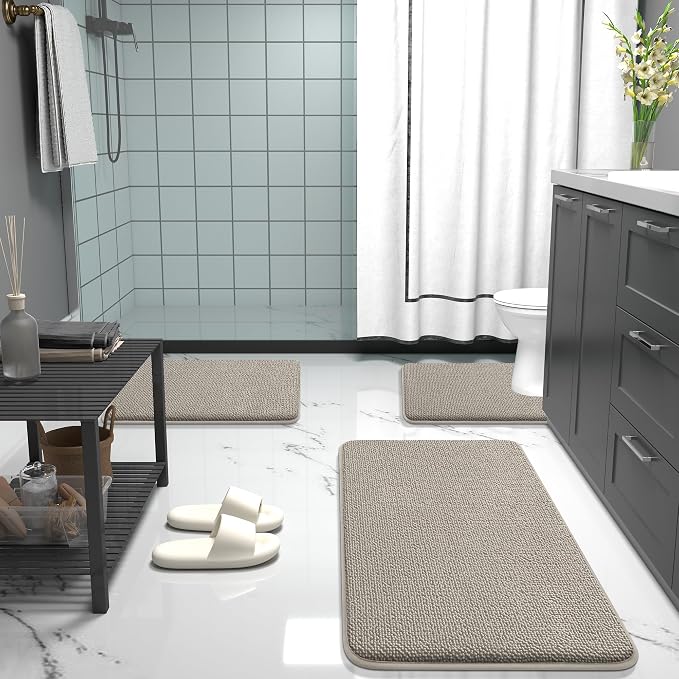 OLANLY Thick Memory Foam Bathroom Runner Rugs 70x24, Extra Soft Absorbent Long Bath Rug, Quick Dry, Non-Slip, Machine Washable Bath Mat for Bathroom, Tub and Shower, Home Decor Accessories, Warm Taupe