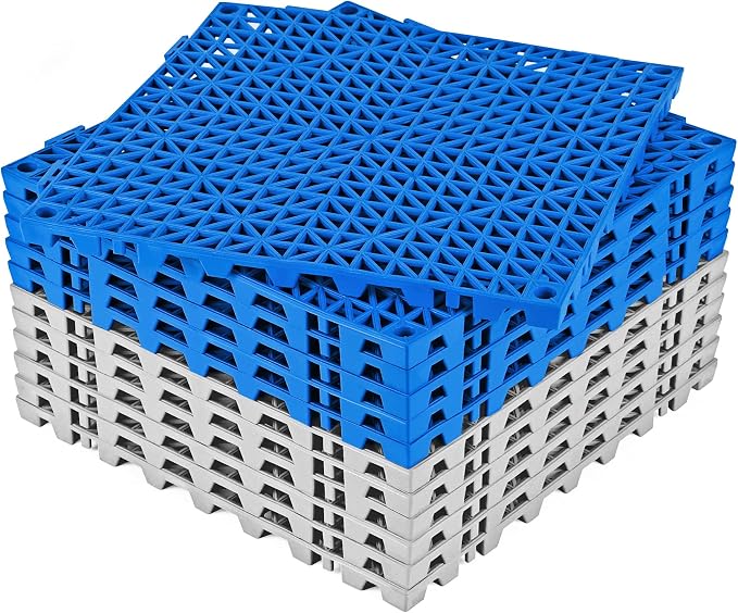 ToLanbbt Modular Interlocking Cushion 12P 11.8" x 11.8" Interlocking Rubber Floor Drain Holes Non-Slip Splicing Drainage Mats for Deck, Shower, Kitchen, Drain Pool, Indoor Outdoor (Grey Blue)