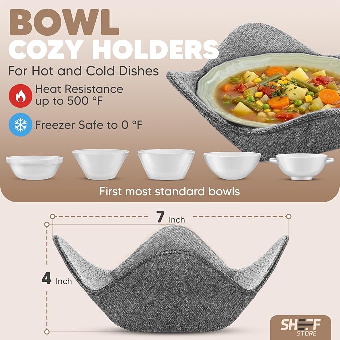 Sheff Microwave Bowl Cozy Holders Set of 4 - Durable and Reliable for Hot and Cold Plates and Dishes - Ideal Household Gift (Gray)