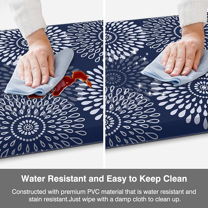 LuxStep Kitchen Mats for Floor,0.47 inch Thicker Cushioned Rug Anti-Fatigue Mats for Kitchen Decor Accessories,Waterproof Non-Slip Mats and Rugs Set for Office,Laundry 17.3"×29"+17.3"×60",Blue
