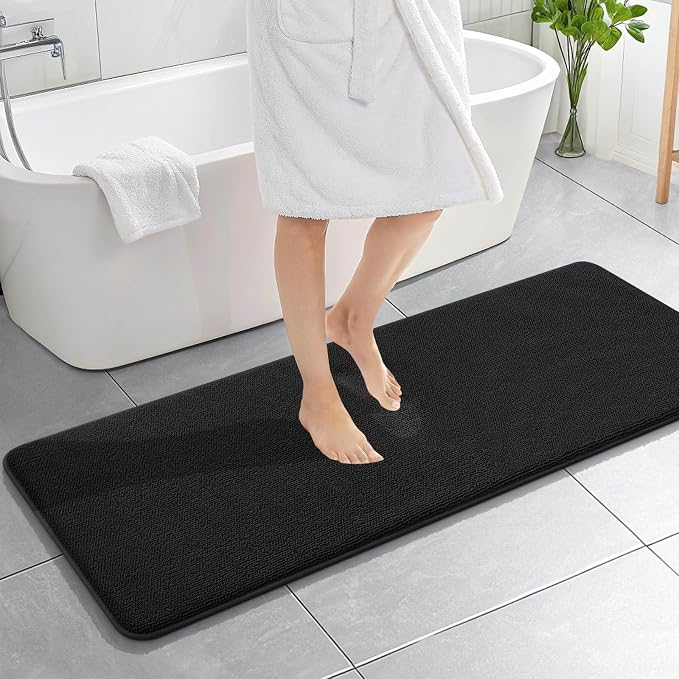 OLANLY Thick Memory Foam Bathroom Runner Rugs 59x20, Extra Soft Absorbent Long Bath Rug, Quick Dry Bath Mats, Non-Slip, Machine Washable Mat for Bathroom, Tub and Shower, Home Decor Accessories, Black