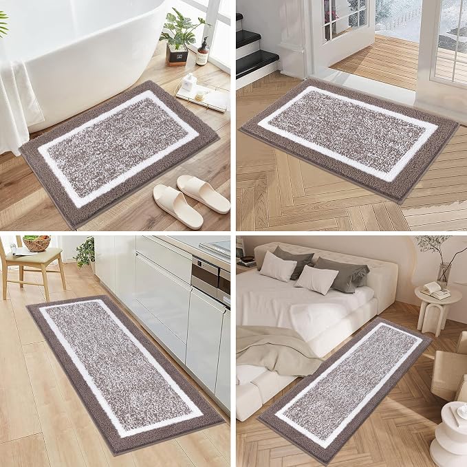 Pauwer Bathroom Rug Mat Set 3 Piece, Microfiber Shaggy Bath Set, Non-Slip Ultra Soft Carpet Mats, Absorbent with U-Shaped Toilet for Bathroom, Tub, Shower, Coffee
