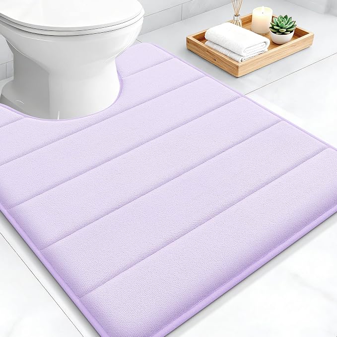 OLANLY Memory Foam Toilet Rugs U Shaped 24x20, Super Soft Absorbent Contour Bath Rugs, Quick Dry, Machine Washable Toilet Mat, Bathmat Floor Carpet, Bathroom Home Decor Accessories, Lavender