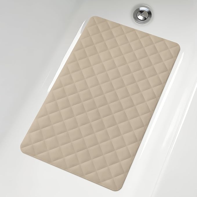 Yolife Bathtub Shower Mat Non Slip, Natural Rubber Bath Tub Floor Liner Mats with Strong Suction Cups for Inside Shower Bathroom, Machine Washable, Soft on Feet, 27.5 x 17 Inch, Brown