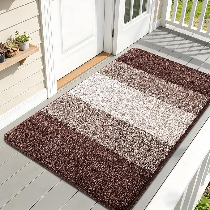 Kitinjoy Indoor Outdoor Door Mat, 59x32 Non-Slip Absorbent Dirt Trapper, Low-Profile Washable Inside Entrance Front Floor Mat, Sturdy Soft Entry Doormats for Entryway, Brown