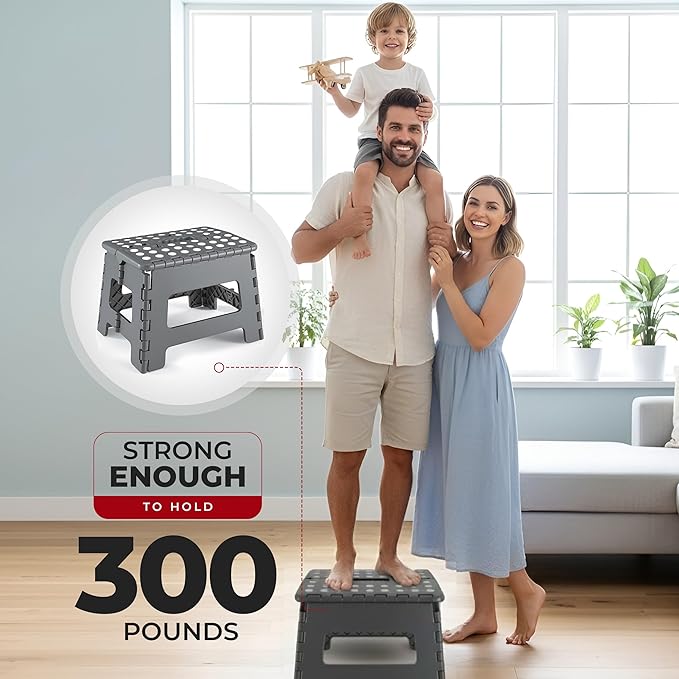 Utopia Home Folding Step Stool with Handle – 9 Inch Anti Slip Collapsible Stool – Holds Up to 300 lbs – Sturdy Plastic Step Stool Foldable for Kitchen, Bathroom and Home Use (1-Pack, Grey)