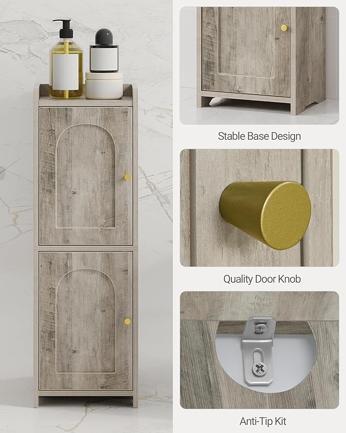 Hzuaneri Bathroom Storage Cabinet, Small Corner Floor Cabinet with 2 Doors and Adjustable Shelf, Narrow Toilet Paper Cabinets, Bathroom Organizer for Small Spaces, 7.9" D x 9.8" W x 29.5" H Greige
