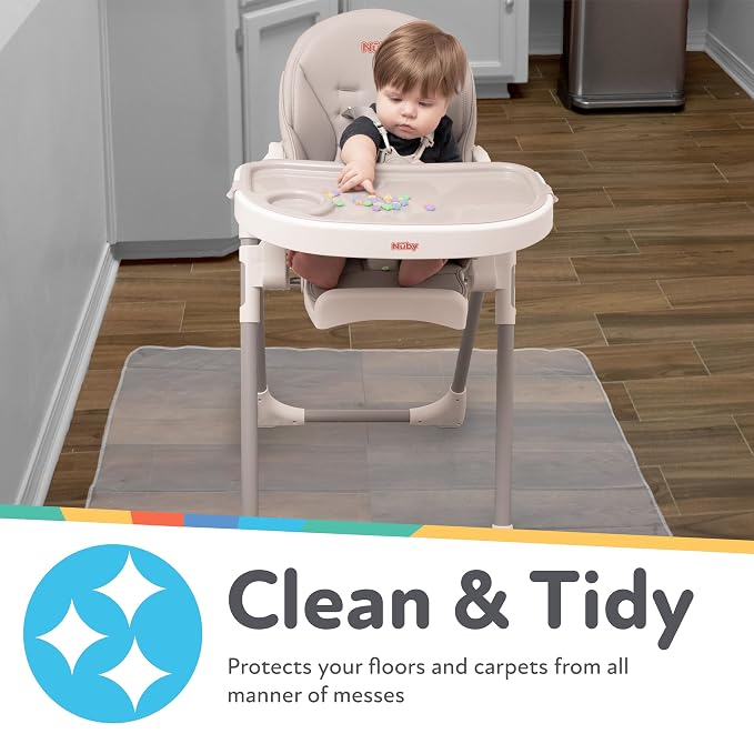 Nuby High Chair Square Floor Mat - Waterproof and Clear Floor Mat - Protects Floor from Spills and Messes - 49.5" x 49.5"