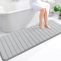 OLANLY Memory Foam Long Bathroom Rugs Runner 70x24, Super Soft Absorbent Bath Mat, Quick Dry, Machine Washable Shower Floor Rugs, Bathmat Carpet, Bathroom Home Decor Accessories, Light Gray